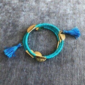 Spiral Turquoise Bracelet Beads & Tassels Boho
